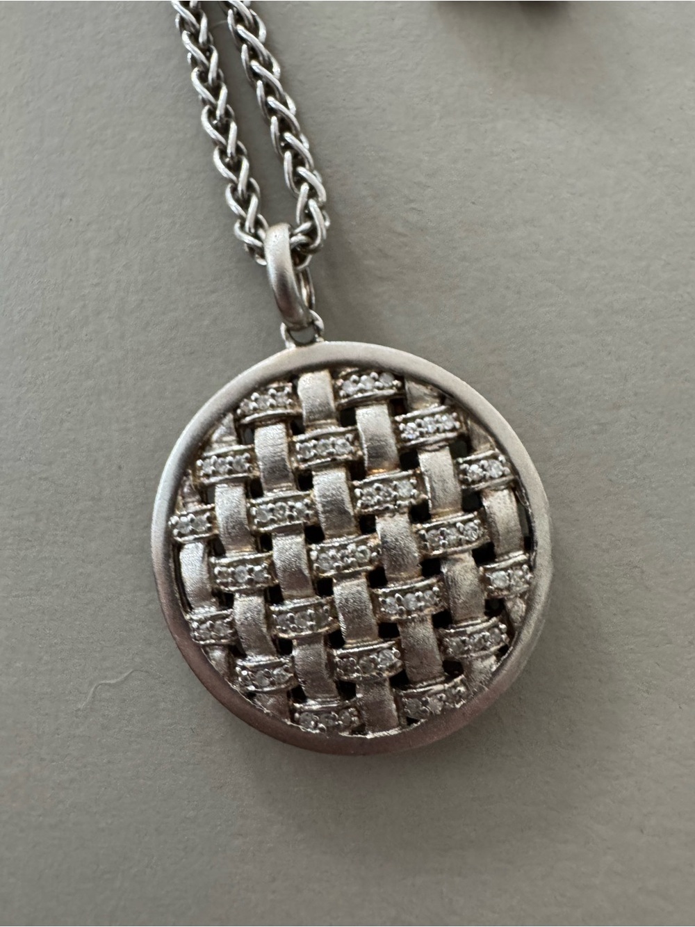 EFFY Large Diamond Basketweave Pendant Necklace Sterling Silver 18” EFFY Chain